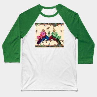 WEIRD MEDIEVAL BESTIARY RED GREEN HYBRID DRAGONS Baseball T-Shirt